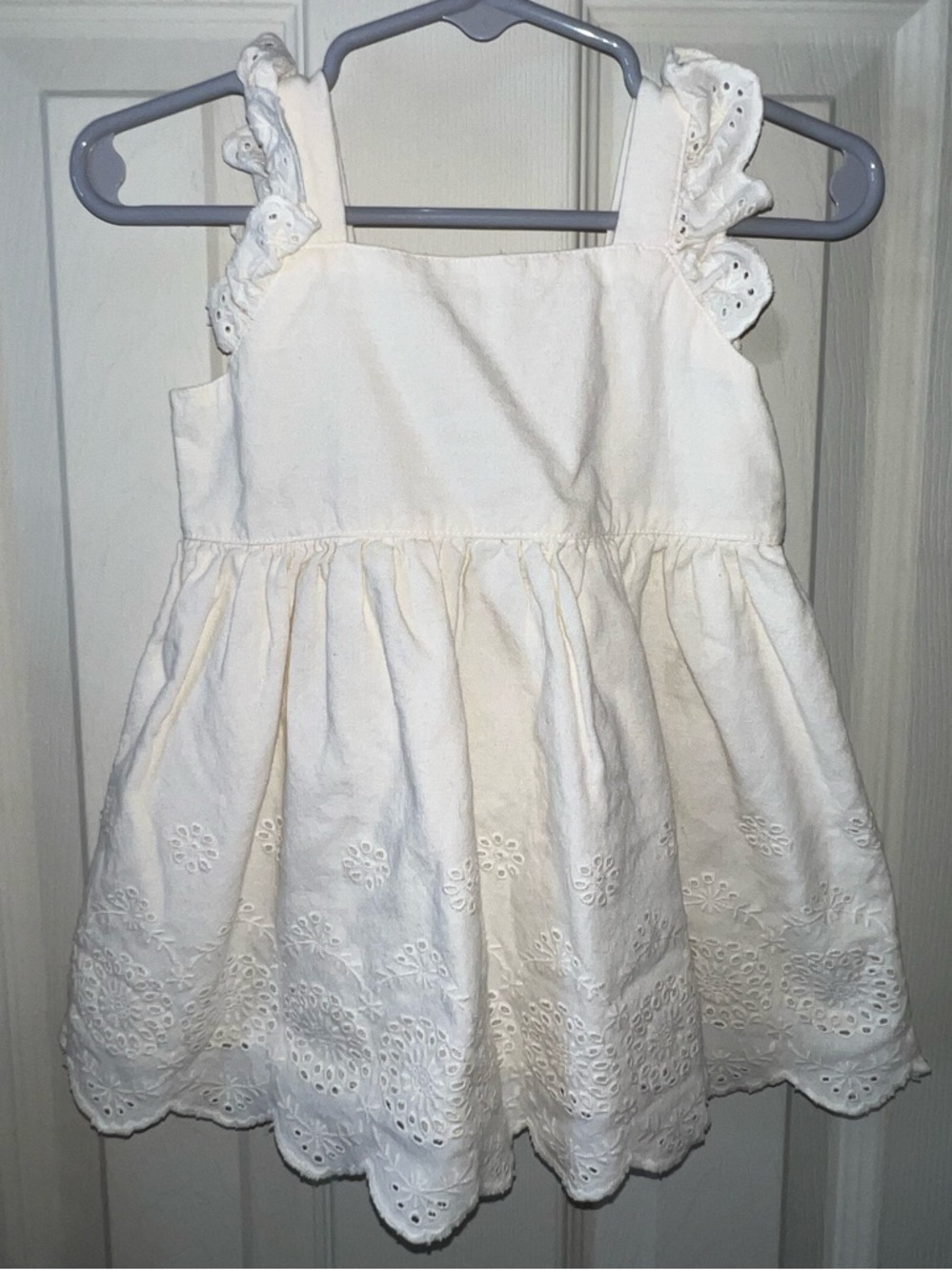 Hannah Andersson Linen Blend Eyelet Dress ruffled Straps Toddler 12-18M EUC